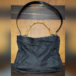 Authentic Gucci Nylon 2-Way bag tote with Bamboo handle and leather strap